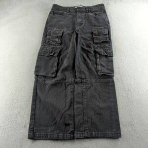 UH DENIM Cargo Pants Mens 34x28 Black Faded Baggy Wide Leg Skater Y2K Grunge